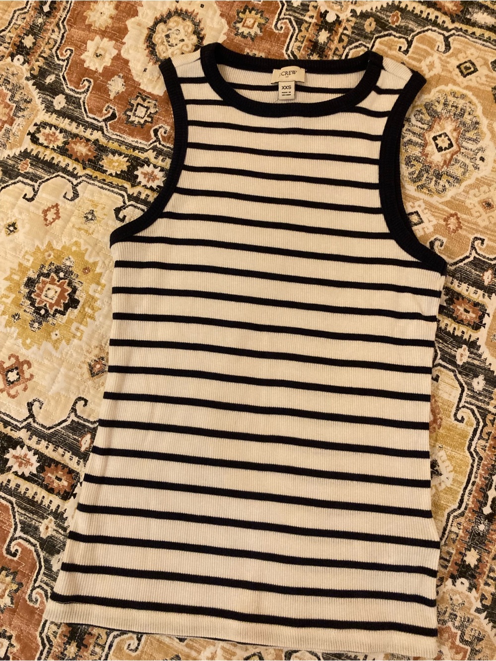 J. Crew White and Black Striped Ribbed Tank
